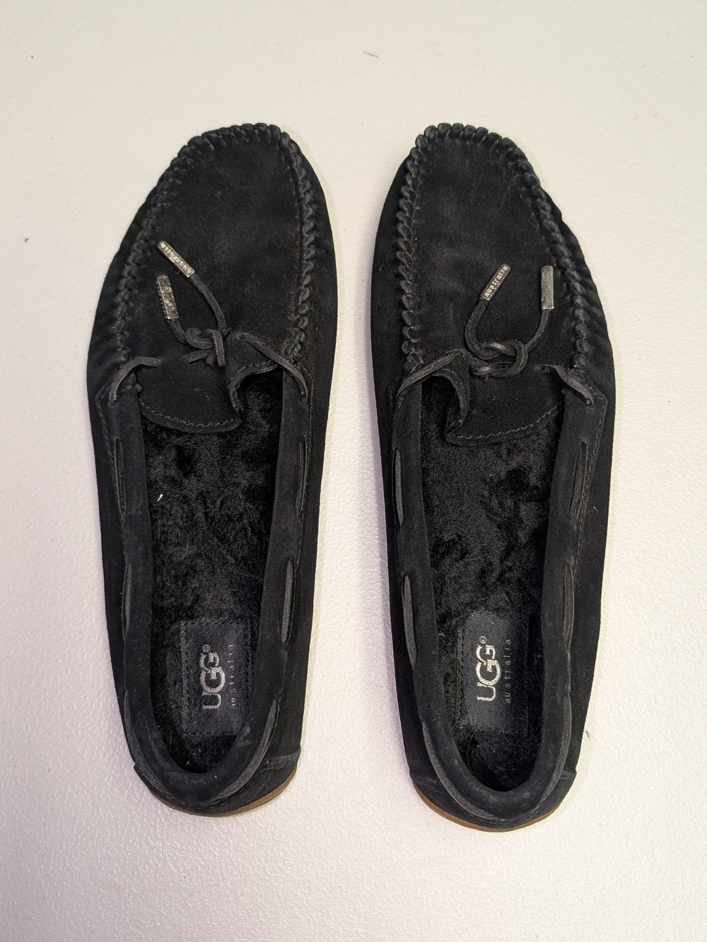 UGG Black Suede Loafer with Bow Accent